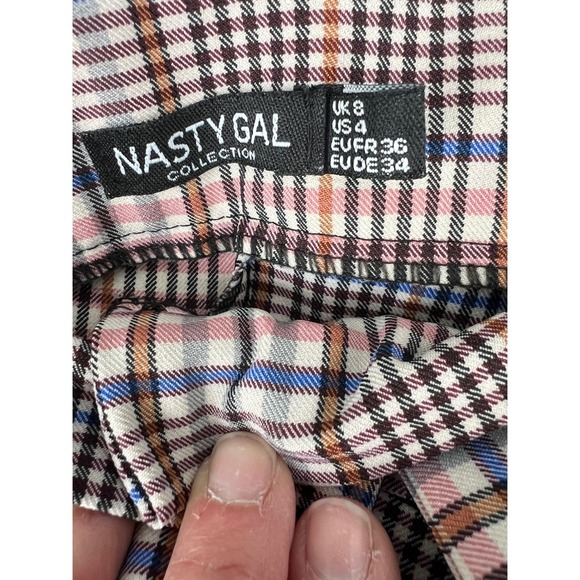 Nasty Gal Plaid Paper Bag Waist Pants with  Belt High Rise Casual Pants  Size 4 - Picture 6 of 8